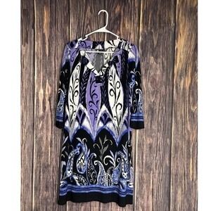 Carole Little Dress Womens 10 Purple Paisley Jersey Knit 3/4 Sleeve Career